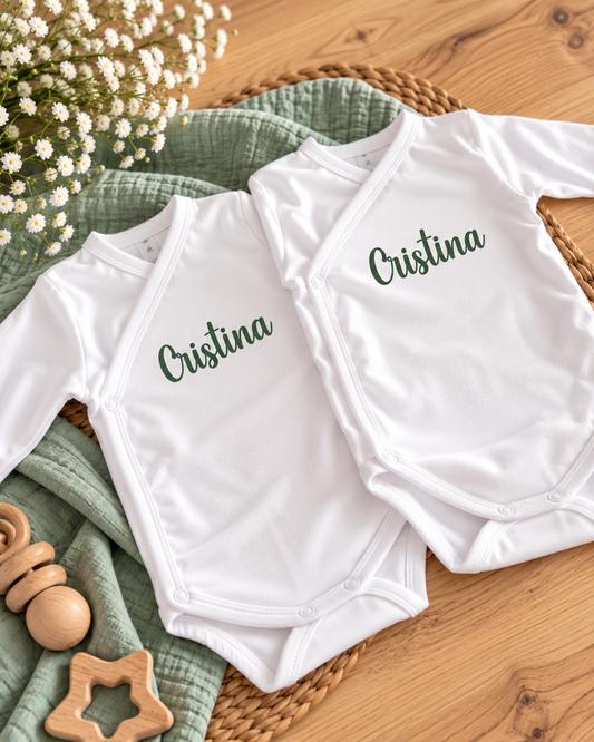 Body de bebé cruzado personalizado con nombre – Manga larga