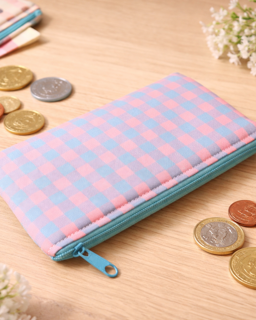 Monedero vichy rosa azul