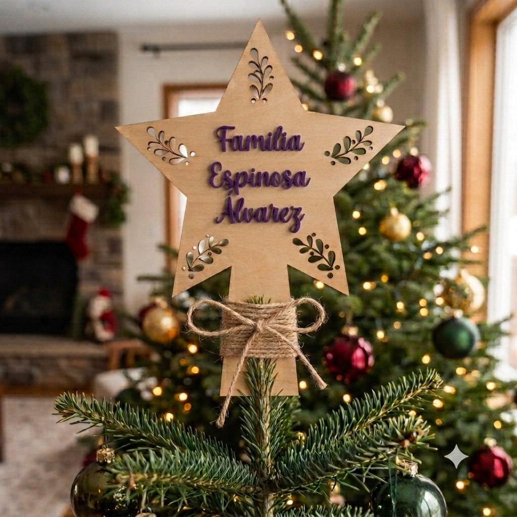 Estrella de Madera para el Árbol de Navidad Personalizada