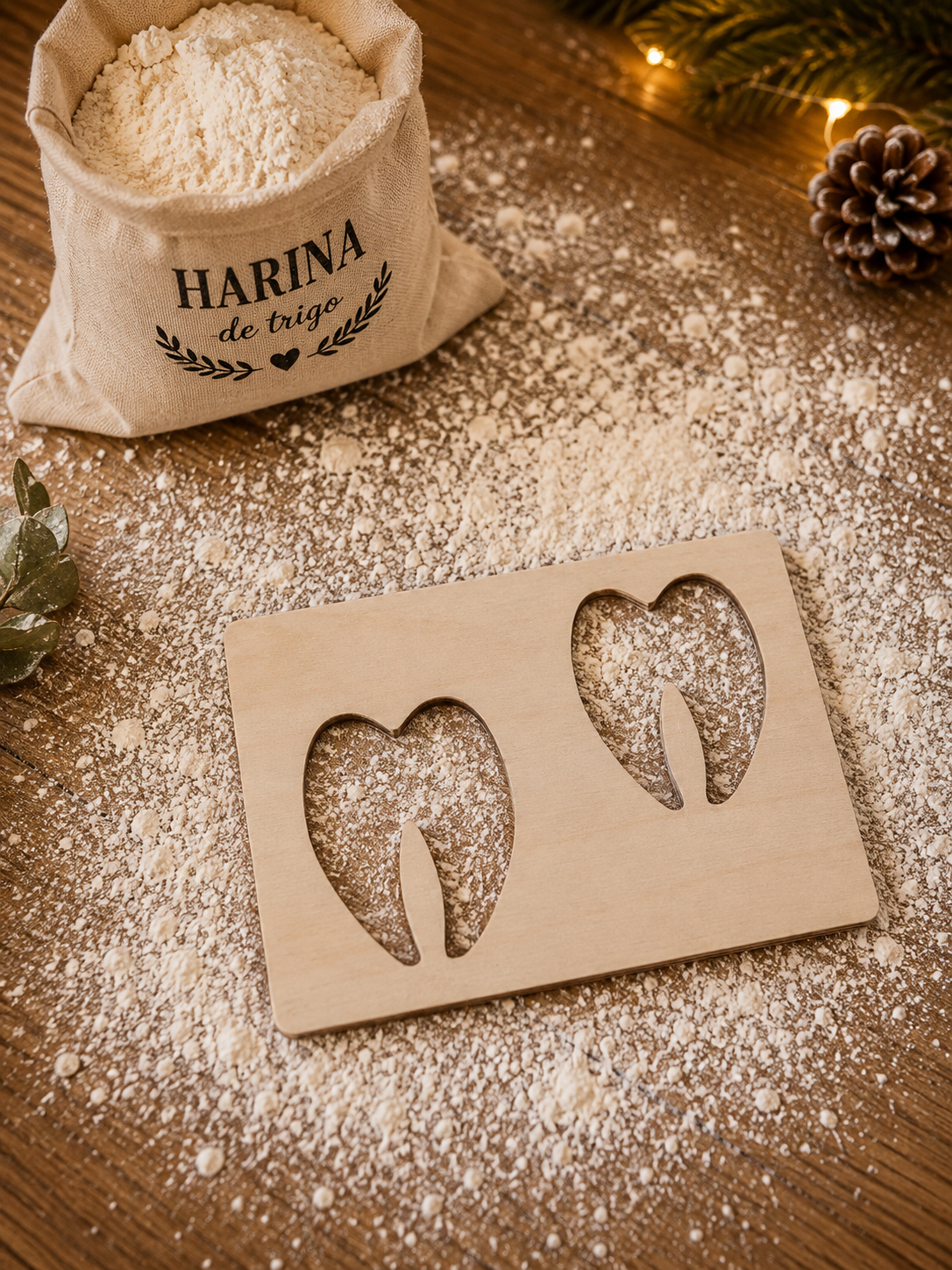 Huellas de Reno en Madera – Plantilla para Harina