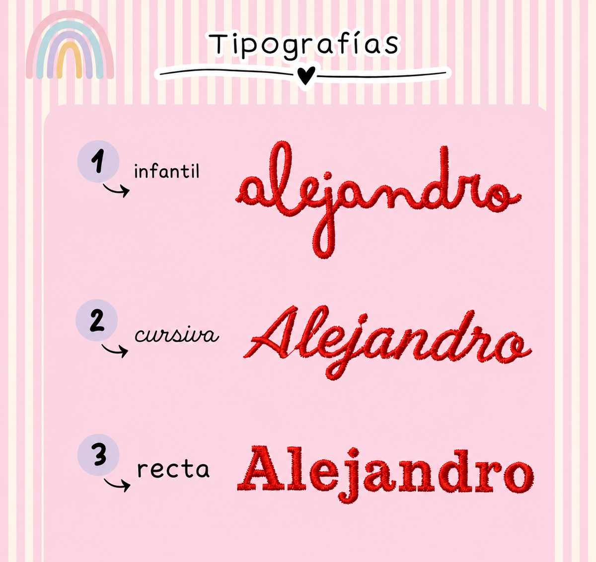 Tipografías disponibles Infantil Cursiva Recta Taller de Arcoíris
