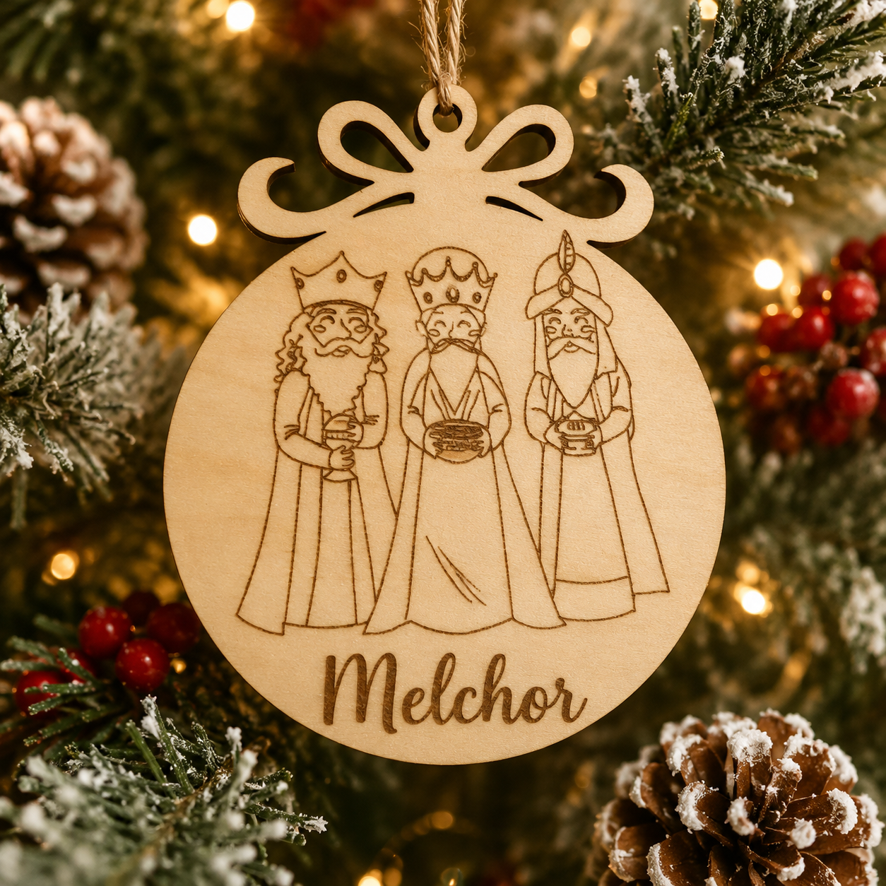 Bola de Navidad en Madera Personalizada – Reyes Magos