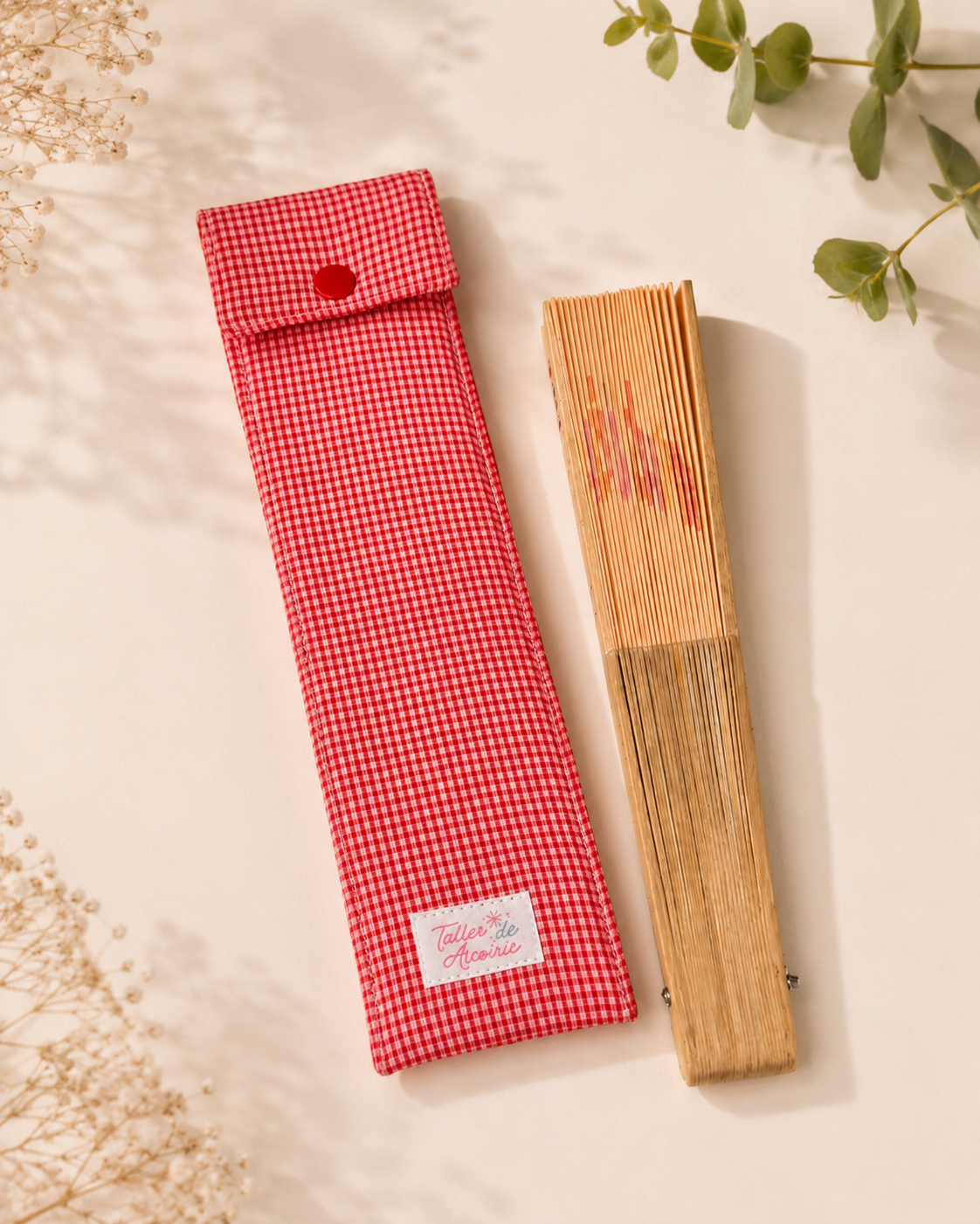 Funda de Abanico Floral Vichy rojo