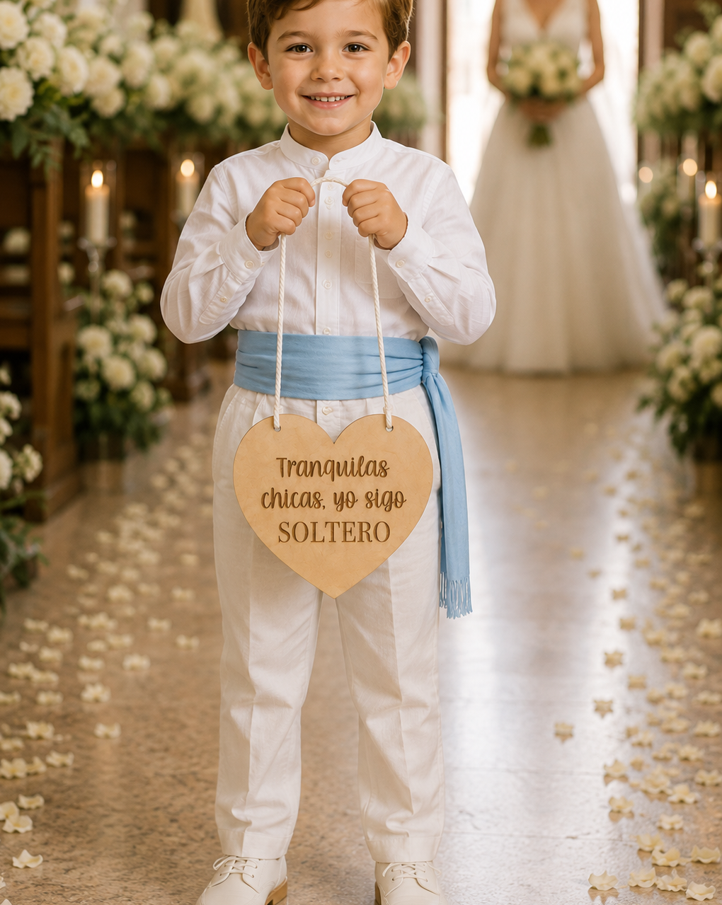 Cartel de Madera "Tranquilas Chicas, Yo Sigo Soltero" para Pajes de Boda
