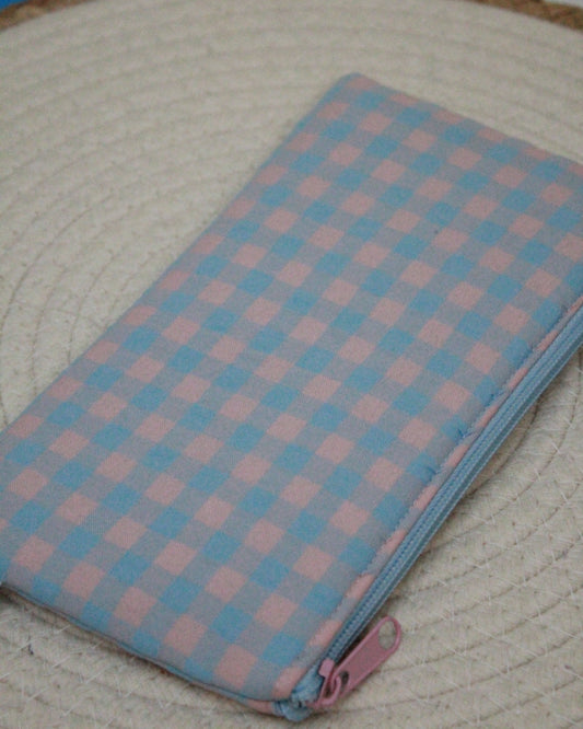 Estuche plano Vichy azul / rosa