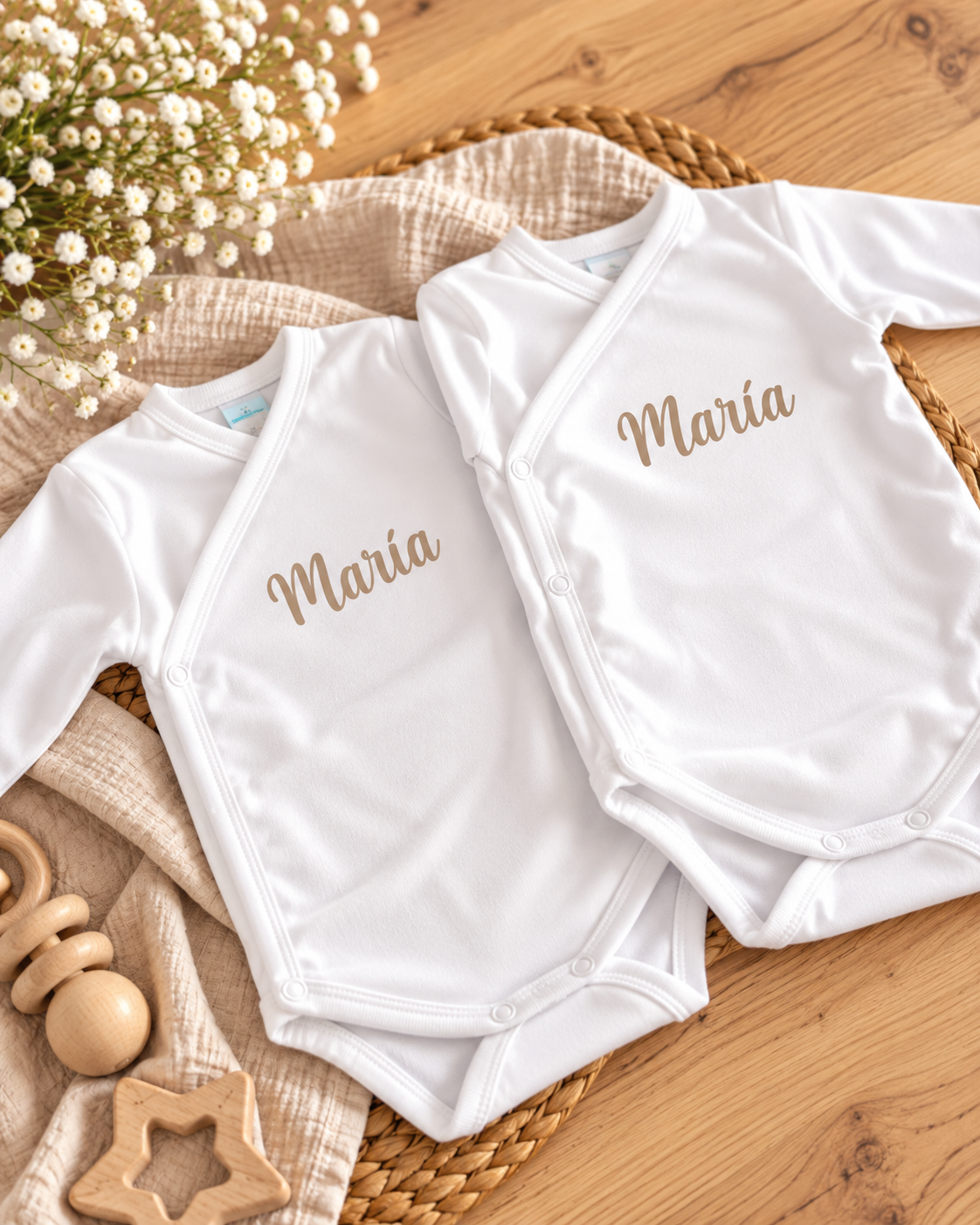 Body de bebé cruzado personalizado con nombre – Manga larga