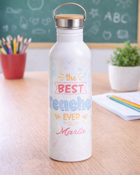 Botella con Tapa de Bambú "Best Teacher"