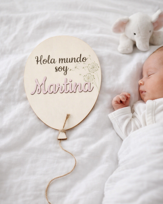 Placa “Hola Mundo” Personalizada – Bienvenida Bebé