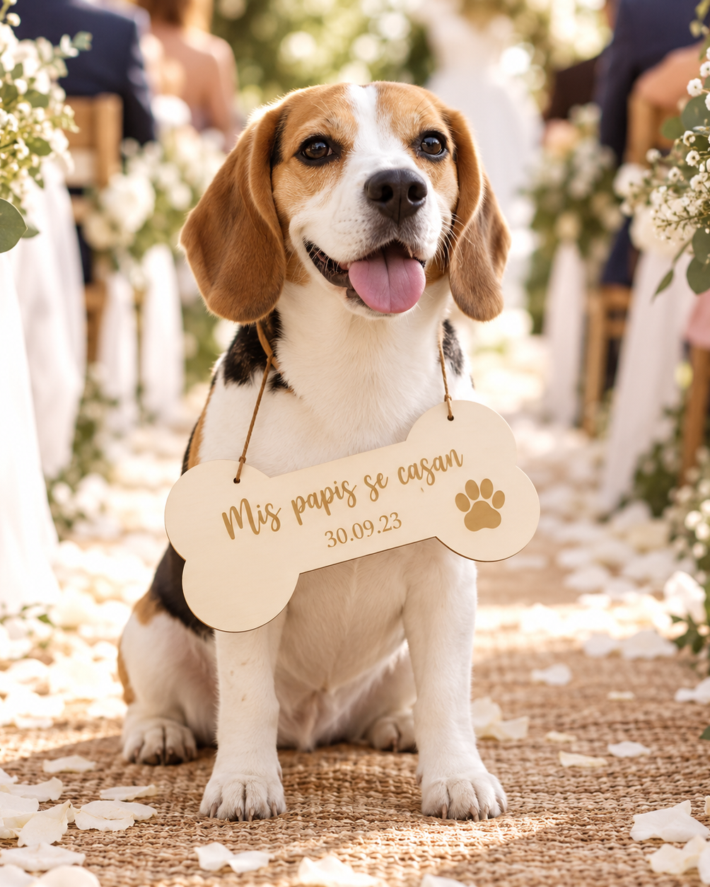 Colgante de madera personalizado para mascotas en bodas