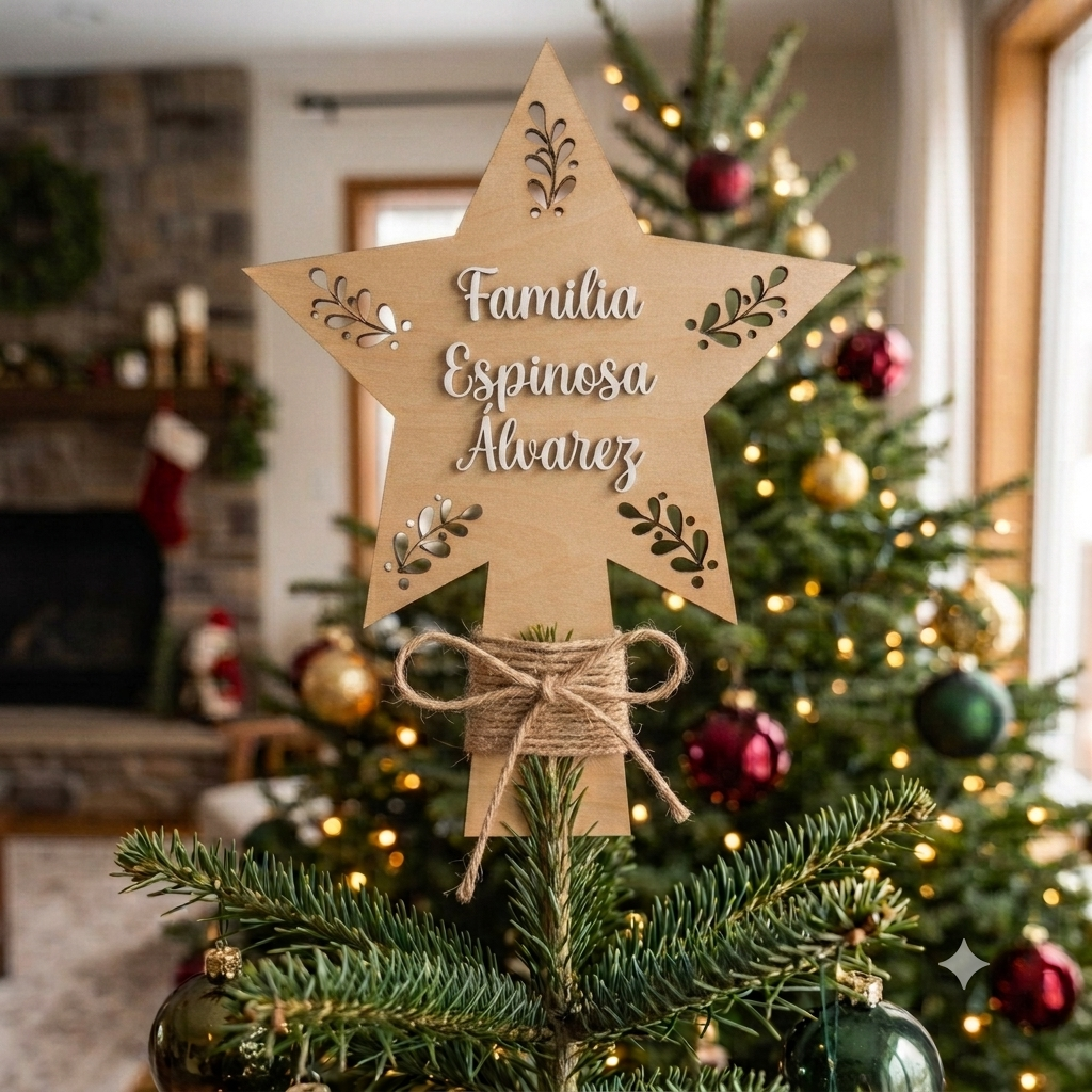 Estrella de Madera para el Árbol de Navidad Personalizada