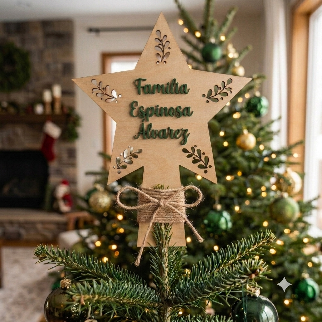 Estrella de Madera para el Árbol de Navidad Personalizada