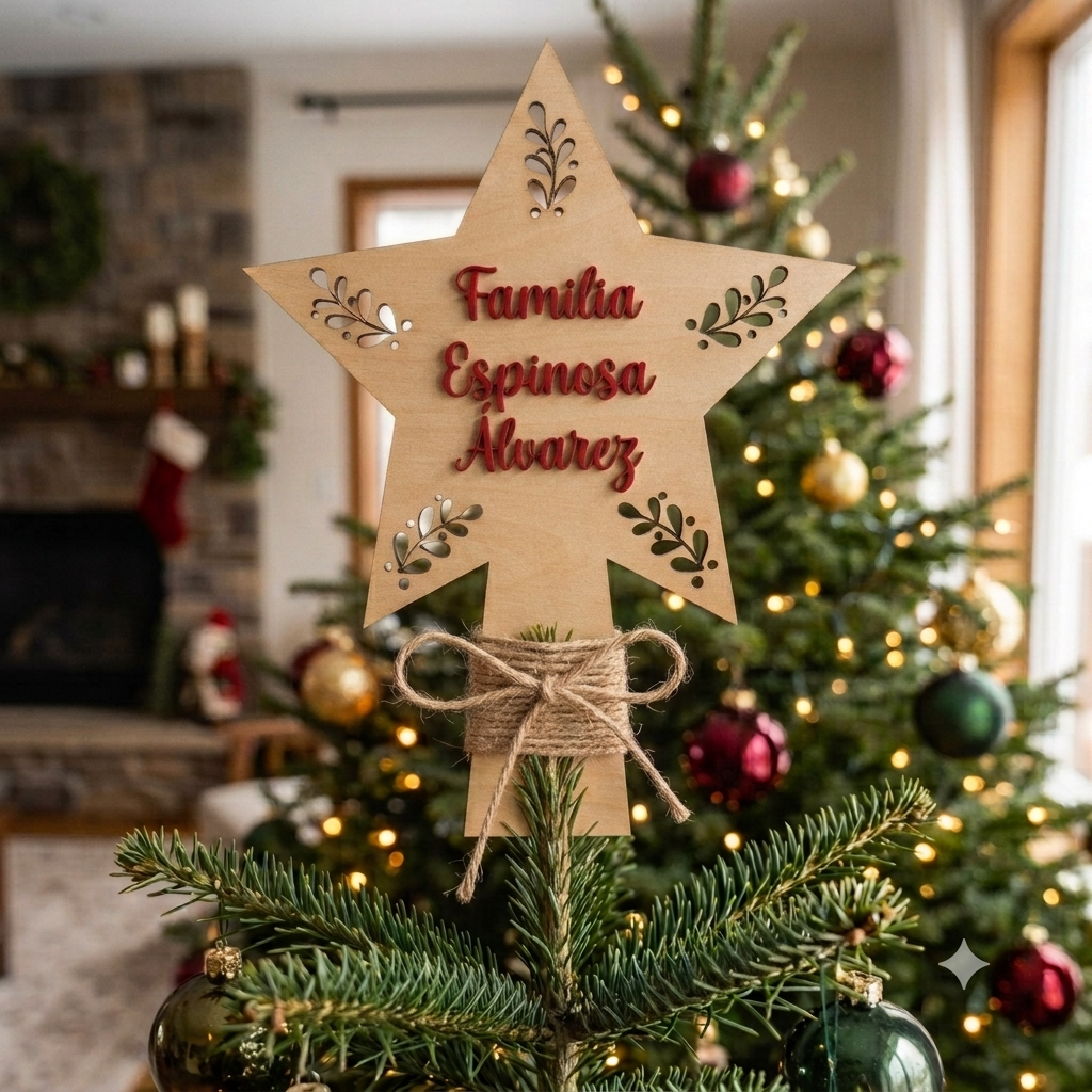 Estrella de Madera para el Árbol de Navidad Personalizada