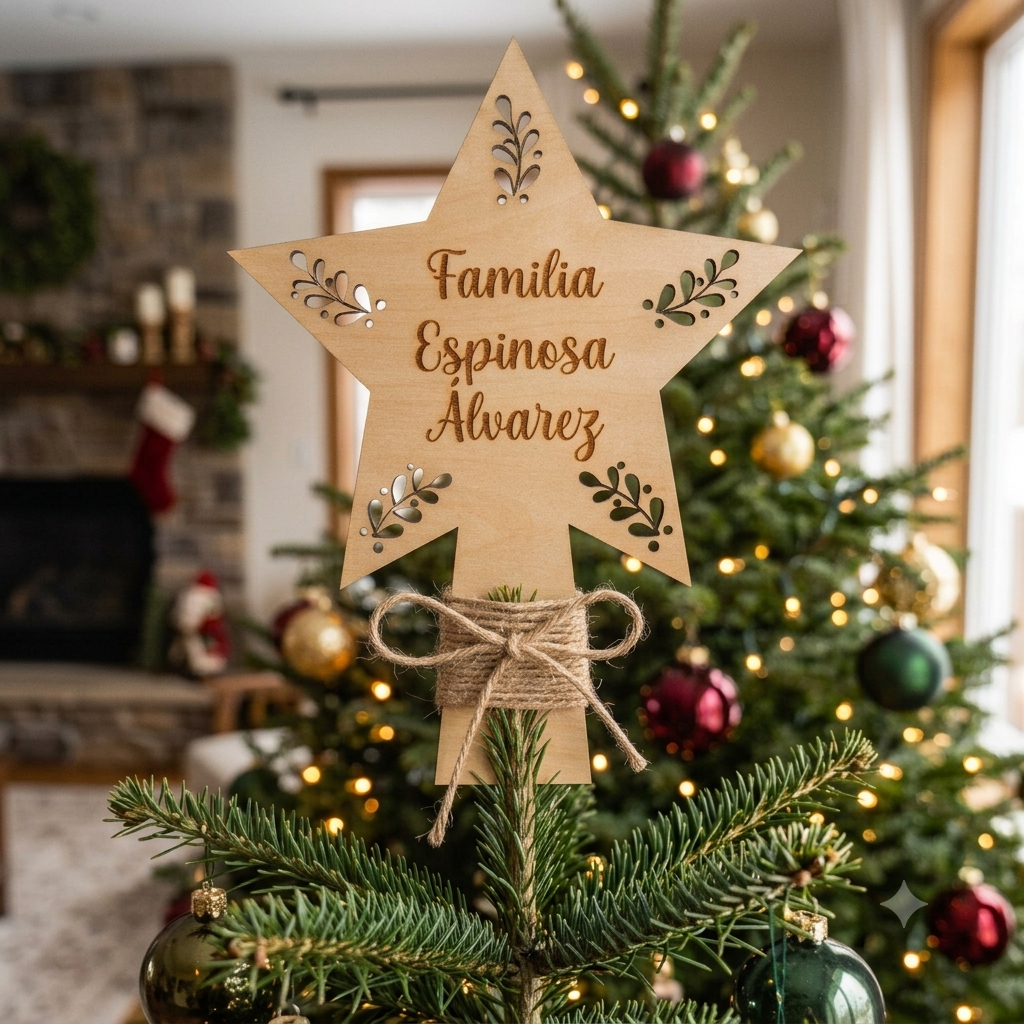 Estrella de madera personalizada para el árbol de Navidad
