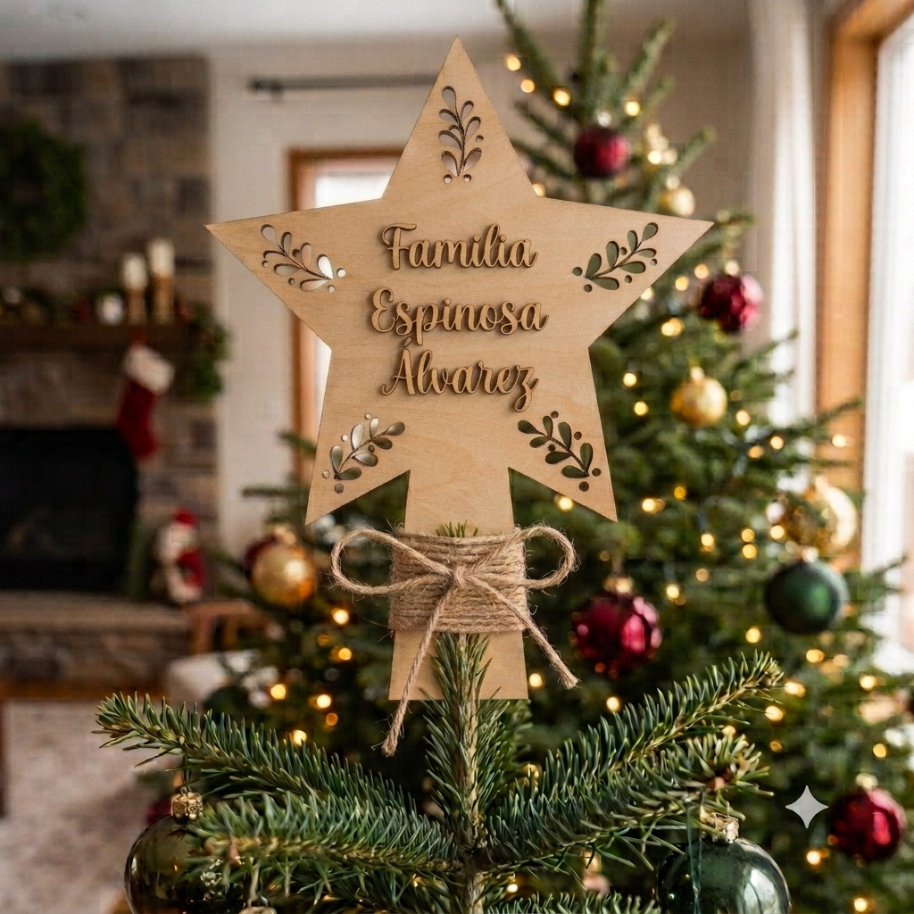 Estrella de Madera para el Árbol de Navidad Personalizada