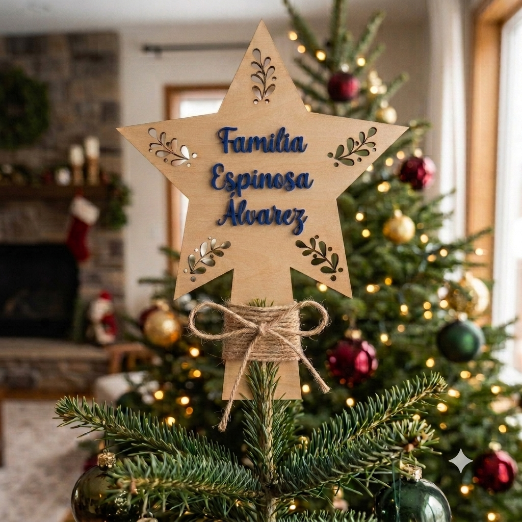 Estrella de Madera para el Árbol de Navidad Personalizada