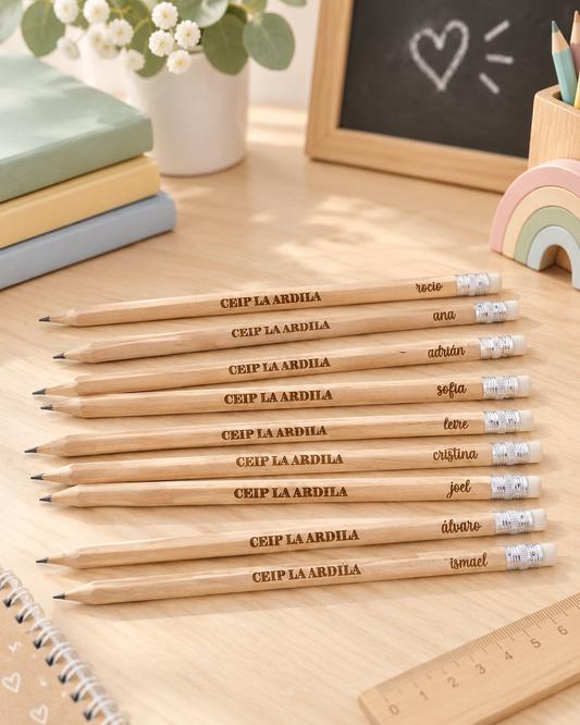 Lápiz de madera grabado personalizado para eventos Taller de Arcoíris