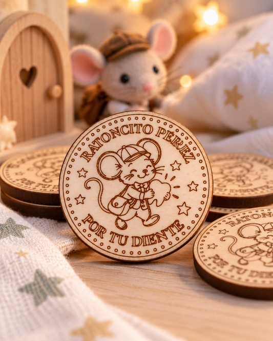 Monedas de madera del Ratoncito Pérez pack de 10 Taller de Arcoíris