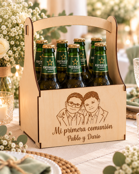 Caja de madera porta botellas personalizada Taller de Arcoíris