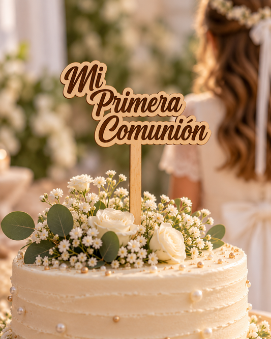 Topper de tarta de madera Mi Primera Comunión Taller de Arcoíris