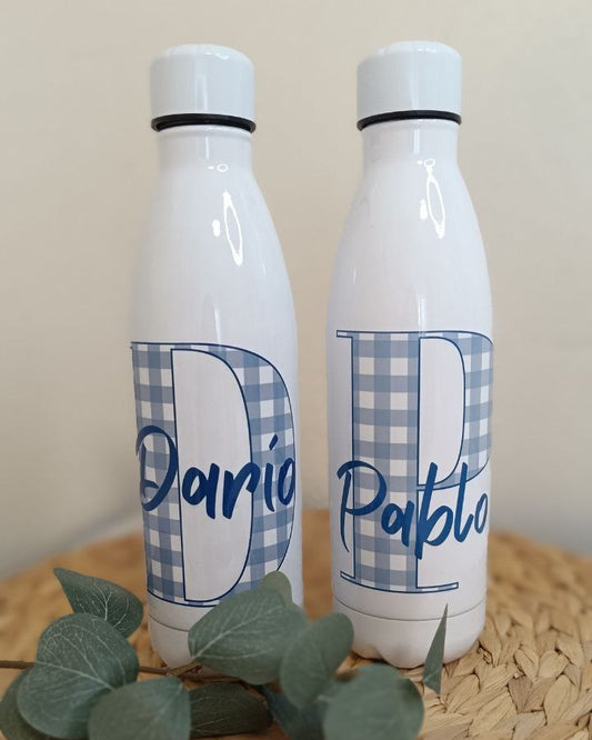 Botella Térmica Inicial en Vichy Azul