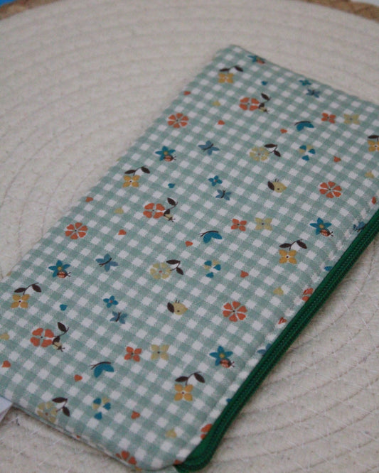 Estuche plano Vichy verde