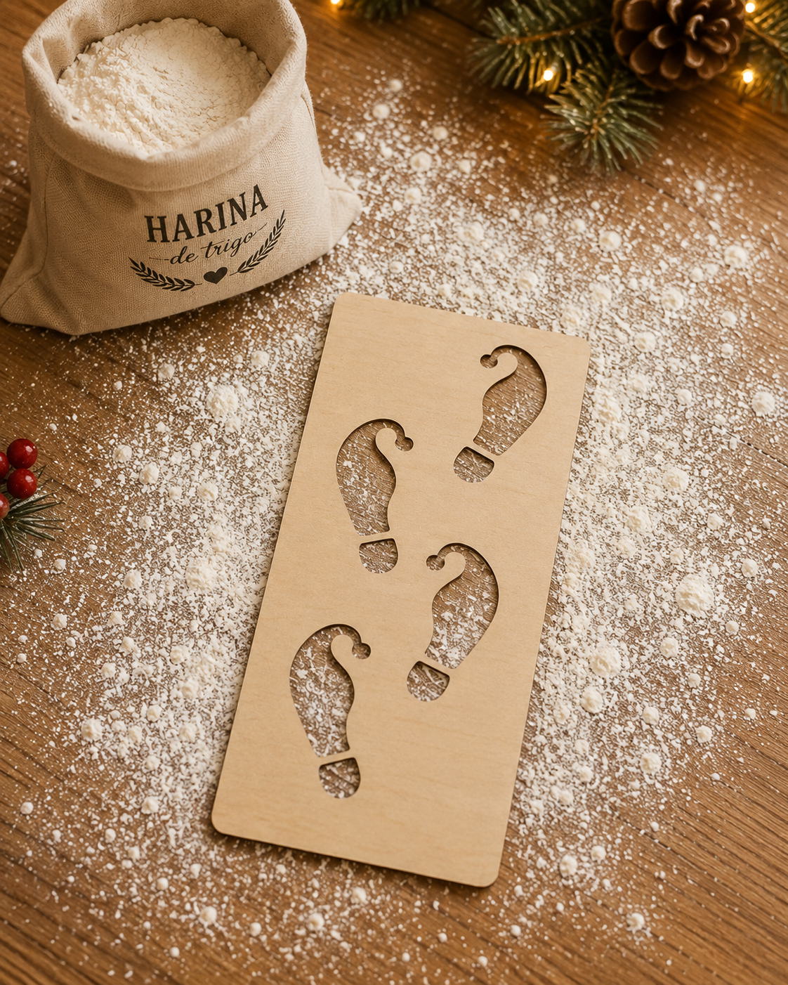 Huellas de Elfo en Madera – Plantilla para Harina