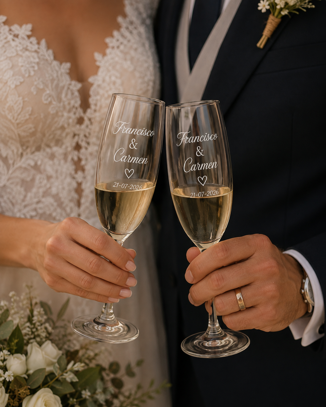 Copas de Novios Grabadas a Láser – Personalizadas para Bodas