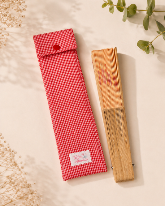 Funda de Abanico Floral Vichy rojo