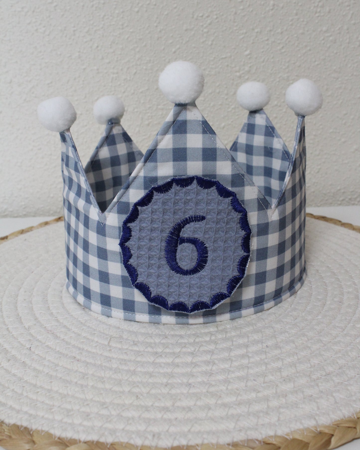 Corona de cumpleaños Vichy azul