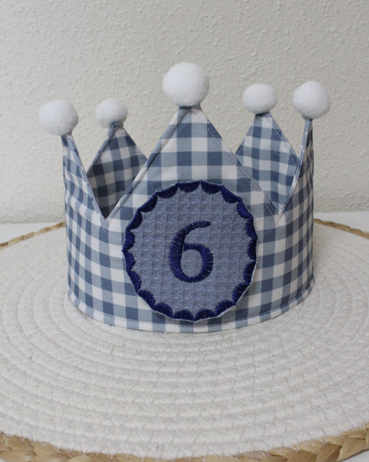 Corona de cumpleaños Vichy azul