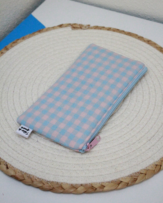 Estuche plano Vichy azul / rosa