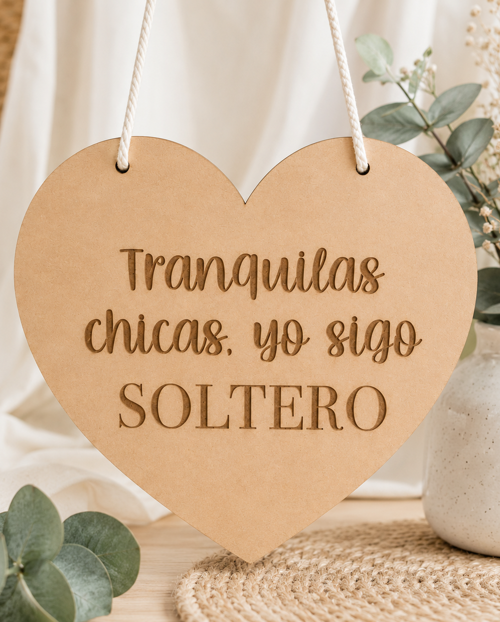 Cartel de Madera "Tranquilas Chicas, Yo Sigo Soltero" para Pajes de Boda